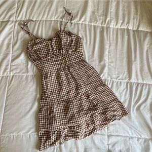 Brown and White Gingham Dress